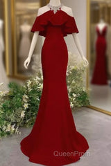 Elegant Mermaid Red Long Evening Prom Dresses Formal Evening Dresses