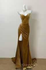 Elegant Mermaid Sweetheart Neck Velvet Long Evening Prom Dresses Strapless Formal Evening Gown