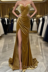 Elegant Mermaid Sweetheart Neck Velvet Long Evening Prom Dresses Strapless Formal Evening Gown