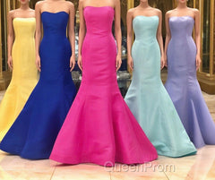 Elegant Mermaid Yellow Strapless Satin Long Evening Prom Evening Dresses Classy