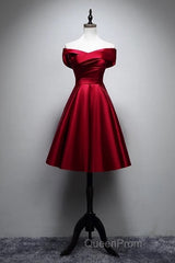 Elegant Off Shoulder Satin Knee Length Bridesmaid Dresses