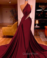Elegant One Shoulder Mermaid Evening Prom Dresses Long Pleated with Beads