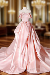 Elegant Pink A Line Strapless Appliques Satin Evening Dresses Evening Prom Dresses