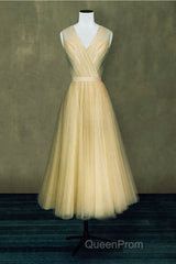 Elegant Pleated Tulle Midi Evening Prom Party Dresses