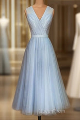 Elegant Pleated Tulle Midi Evening Prom Party Dresses