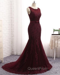 Elegant Scoop Sleeveless Tulle Mermaid Appliques Sequins Zipper Evening Prom Dresses