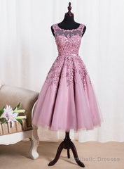 Elegant Scoop Tea Length School Homecoming Dresses Appliques