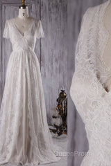 Elegant Short Sleeve A-line Lace Wedding Dresses