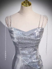 Elegant Silver Sequin Mermiad Evening Prom Dresses Long Evening Dresses
