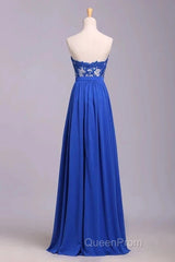 Elegant Strapless Chiffon Evening Lace Appliques Long Evening Prom Dresses Royal Blue
