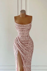 Elegant Strapless Mermaid Sequins Evening Prom Dresses Birthday Outfits