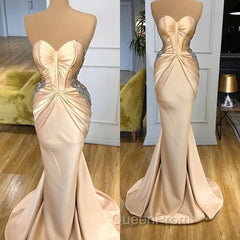 Elegant Sweetheart Champagne Evening Prom Dresses Mermaid Long With Crystals