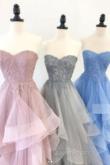 Elegant sweetheart tulle lace long Evening Prom Dresses tulle formal Dresses