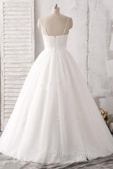 Elegant Thin Shoulder Straps Sweet Floor Mopping White Satin And Floor Length Wedding Dresses