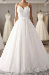 Elegant Thin Shoulder Straps Sweet Floor Mopping White Satin And Floor Length Wedding Dresses