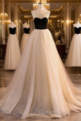 Elegant Tulle Long A-Line Evening Prom Dresses, Beautiful Evening Party Dresses