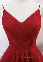 Elegant V Neck Open Back Sequins Burgundy Long Evening Prom Dresses, Shiny Burgundy Formal Dresses, Fluffy Burgundy Evening Dresses