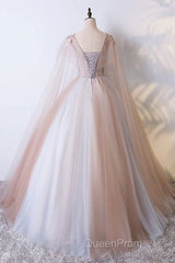 Elegant V-Neckline Champagne Tulle V-Neckline Evening Prom Dresses, Party Dresses