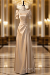 Elegant White Satin A-line Wedding Party Dresses Long Evening Prom Dresses Evening Gown