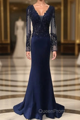 V-Neck Lace Top Mermaid Long Evening Prom Dresses