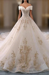 Embroidered Off-The-Shoulder Wedding Dresses