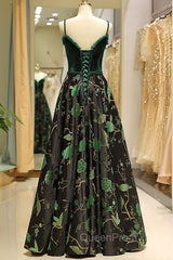 Embroidery Green Floral Long Evening Prom Evening Dresses