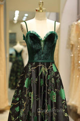 Embroidery Green Floral Long Evening Prom Evening Dresses