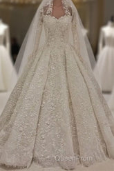 Expensive Lace Appliques Long Sleevess Ball Gown Wedding Dresses