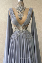 Fabulous High Neck Sleeveless Long 100D-chiffen Evening Prom Dresses With beads