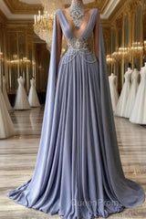 Fabulous High Neck Sleeveless Long 100D-chiffen Evening Prom Dresses With beads