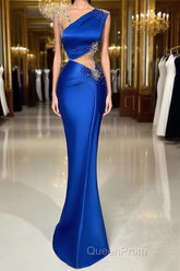 Fabulous Long Satin Column Mermaid Evening Evening Prom Dresses With Beading