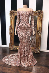 Fabulous Long Sleeve Sequins Mermaid Evening Prom Dresses