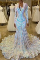 Fabulous Long Sleeves Evening Prom Dresses Mermaid Sequins On Sale