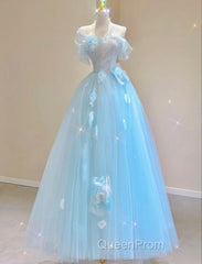 Fairy A Line Blue Floral Evening Prom Dresses Evening Dresses