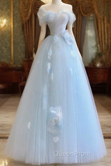 Fairy A Line Blue Floral Evening Prom Dresses Evening Dresses