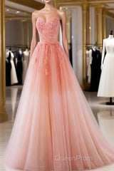 Fairy A Line Strapless Ombre Pink Tulle Evening Prom Dresses For Teens