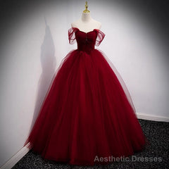 Fairytale Tulle Burgundy Sweet 16th Dress Ball Gown for Prom,Princess Formal Dresses