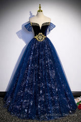 Fantasy Blue Ballgown Tulle Prom Dress with Bling