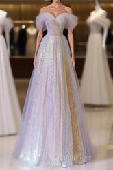 Fantasy Purple Bling Sequined Evening Prom Dresses Off Shoulder
