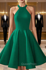 Fashion A-Line Halter Backless Green Homecoming Dresses With Pleats