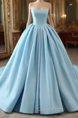 Fashion Blue Ball Gown Strapless Pleats Wedding Dresses With Train Long Evening Prom Evening Dresses Formal Gown