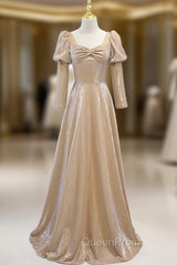 Fashion Gold Square Long Sleeve Evening Prom Dresses