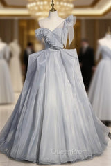 Fashion Gray Organza One Shoulder Evening Prom Dresses
