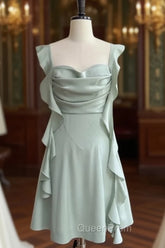 Fashion Green A Line Homecoming Dresses Satin Mini Evening Prom Dresses