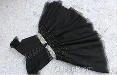 Fashionable Black Short Beaded Party Dresses, Black Evening Prom Dresses