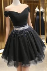 Fashionable Black Short Beaded Party Dresses, Black Evening Prom Dresses