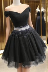 Fashionable Black Short Beaded Party Dresses, Black Evening Prom Dresses
