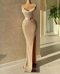 Strapless Sweetheart Mermaid Evening Prom Dresses with Long Beads and Sequins
