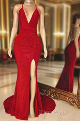 V-neck Cross Back Sleeveless Long Mermaid Evening Prom Dresses