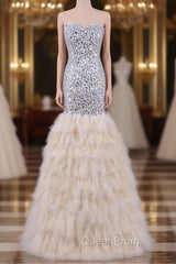 Feather Mermaid Evening Dresses Crystals Bling Evening Prom Party Dresses